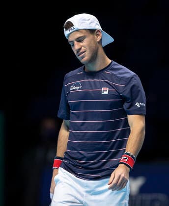 (201117) -- LONDON, Nov. 17, 2020 -- Diego Schwartzman of Argentina reacts during the singles group match against Novak Djokovic of Serbia at the ATP, Tennis Herren World Tour Finals 2020 in London, Britain, on Nov. 16, 2020. ) (SP)BRITAIN-LONDON-TENNIS-ATP FINALS-DAY 2 HanxYan 