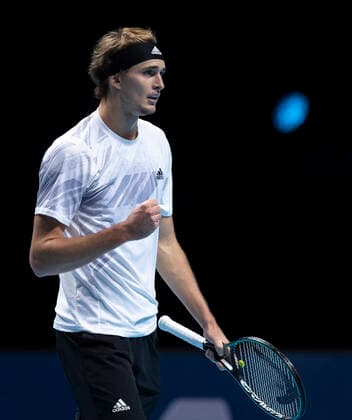 (201117) -- LONDON, Nov. 17, 2020 -- Alexander Zverev of Germany celebrates during the singles group match against Daniil Medvedev of Russia at the ATP, Tennis Herren World Tour Finals 2020 in London, Britain, on Nov. 16, 2020. ) (SP)BRITAIN-LONDON-TENNIS-ATP FINALS-DAY 2 HanxYan 
