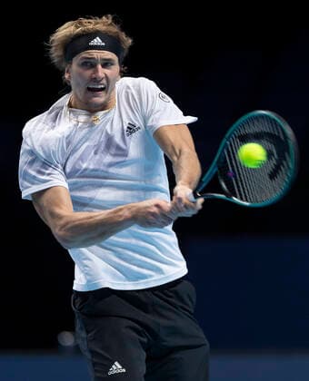 (201117) -- LONDON, Nov. 17, 2020 -- Alexander Zverev of Germany hits a return during the singles group match against Daniil Medvedev of Russia at the ATP, Tennis Herren World Tour Finals 2020 in London, Britain, on Nov. 16, 2020. ) (SP)BRITAIN-LONDON-TENNIS-ATP FINALS-DAY 2 HanxYan 