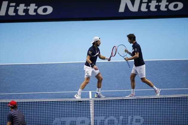 TENNIS - ATP, Tennis Herren Finals 2020 LONDON,ENGLAND,18.NOV.20 - TENNIS - ATP Finals, doubles. Image shows Juergen Melzer (AUT) and Edouard Roger Vasselin (FRA). GEPAxpictures xATPxTour xEllaxLing