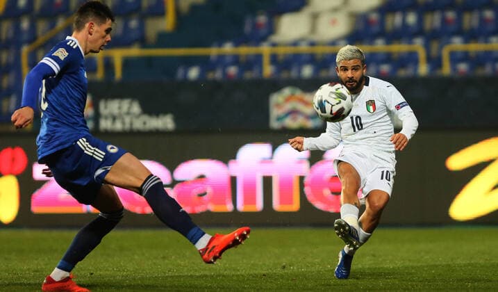 18.11.2020 Sarajevo Bosnia and Herzegodina-Italy Nations League men s football Lorenzo Insigne(R) Italy :Str 