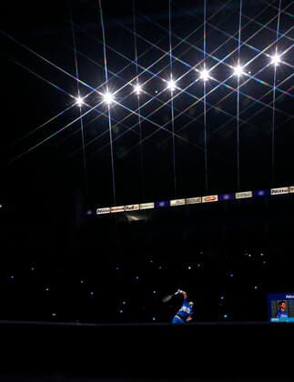 (201119) -- LONDON, Nov. 19, 2020 -- Novak Djokovic of Serbia serves during the singles group match against Daniil Medvedev of Russia at the ATP, Tennis Herren World Tour Finals 2020 in London, Britain, on Nov. 18, 2020. ) (SP)BRITAIN-LONDON-TENNIS-ATP FINALS-DAY 4 HanxYan 
