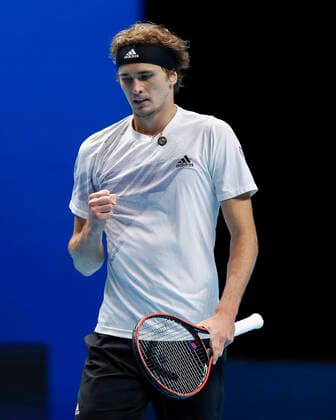 (201119) -- LONDON, Nov. 19, 2020 -- Alexander Zverev of Germany celebrates after the singles group match against Diego Schwartzman of Argentina at the ATP, Tennis Herren World Tour Finals 2020 in London, Britain, on Nov. 18, 2020. ) (SP)BRITAIN-LONDON-TENNIS-ATP FINALS-DAY 4 HanxYan 