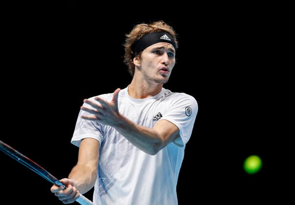(201119) -- LONDON, Nov. 19, 2020 -- Alexander Zverev of Germany reacts during the singles group match against Diego Schwartzman of Argentina at the ATP, Tennis Herren World Tour Finals 2020 in London, Britain, on Nov. 18, 2020. ) (SP)BRITAIN-LONDON-TENNIS-ATP FINALS-DAY 4 HanxYan 