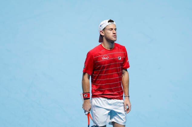 (201119) -- LONDON, Nov. 19, 2020 -- Diego Schwartzman of Argentina reacts during the singles group match against Alexander Zverev of Germany at the ATP, Tennis Herren World Tour Finals 2020 in London, Britain, on Nov. 18, 2020. ) (SP)BRITAIN-LONDON-TENNIS-ATP FINALS-DAY 4 HanxYan 