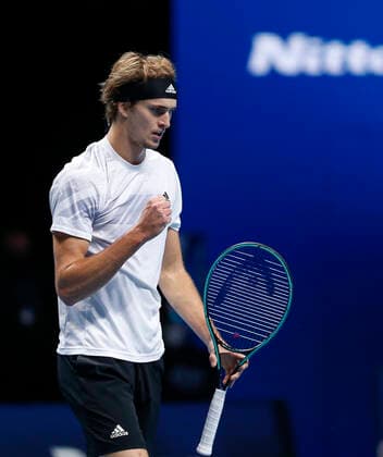 (201119) -- LONDON, Nov. 19, 2020 -- Alexander Zverev of Germany celebrates during the singles group match against Diego Schwartzman of Argentina at the ATP, Tennis Herren World Tour Finals 2020 in London, Britain, on Nov. 18, 2020. ) (SP)BRITAIN-LONDON-TENNIS-ATP FINALS-DAY 4 HanxYan 