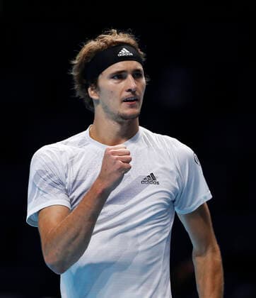 (201119) -- LONDON, Nov. 19, 2020 -- Alexander Zverev of Germany celebrates during the singles group match against Diego Schwartzman of Argentina at the ATP, Tennis Herren World Tour Finals 2020 in London, Britain, on Nov. 18, 2020. ) (SP)BRITAIN-LONDON-TENNIS-ATP FINALS-DAY 4 HanxYan 