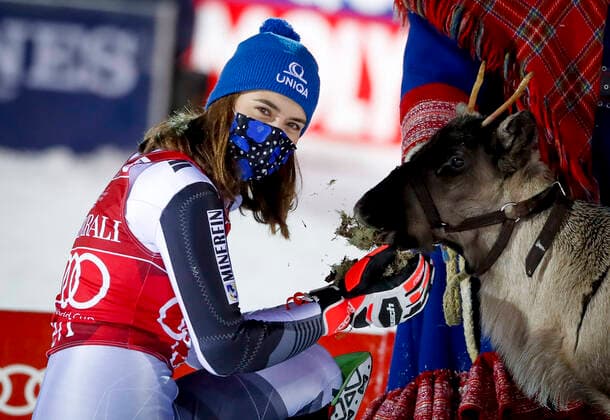 Bilder des Jahres 2020, Sport 11 November Sport Themen der Woche KW47 Sport Bilder des Tages Winner Petra Vlhova, SVK with reindeer during the Alpine Skiing World Cup Women’s Slalom race at Levi 22. November 2020 in Levi, Finland. (Tomi Hänninen Newspix24)  Copyright: xTomixHänninenx NP24_01169215