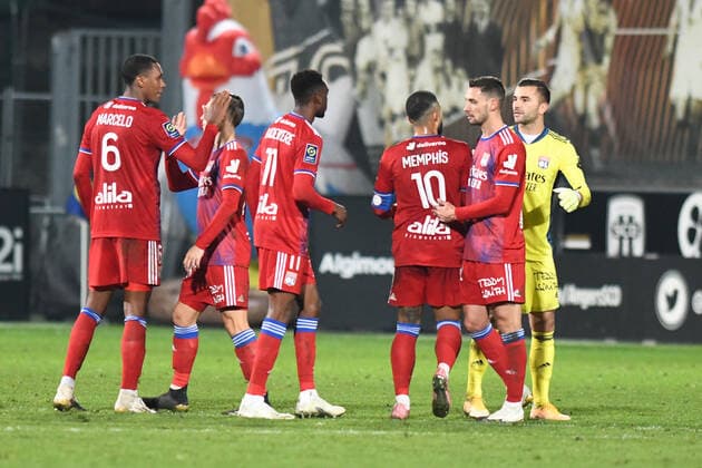 Joie victoire Olympique Lyonnais FOOTBALL : Angers SCO vs Olympique Lyonnais - Ligue 1 Uber Eats - 22 11 2020 RonanHoussin Panoramic 