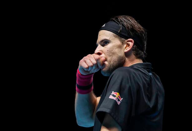 (201123) -- LONDON, Nov. 23, 2020 -- Dominic Thiem of Austria reacts during the singles final against Daniil Medvedev of Russia at the ATP, Tennis Herren World Tour Finals 2020 in London, Britain, Nov. 22, 2020. ) (SP)BRITAIN-LONDON-TENNIS-ATP FINALS-FINAL HanxYan 