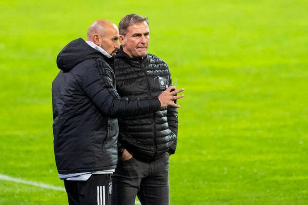 17 11 2020 Football, 2020 2021, European Championship Qualification, Group Stage, Germany U21 Wales U21 L R Antonio di Salvo Germany Co-Trainer , Stefan Kuntz Trainer Germany DFB regulations prohibit any use of photographs as image sequences and or quasi video Braunschweig Niedersachsen Germany Eintracht Stadion