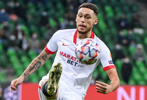 KRASNODAR, RUSSIA â€“ NOVEMBER 24, 2020: Sevilla FCâ€™s Lucas Ocampos in their 2020 21 UEFA Champions League Group E Round 4 football match against FC Krasnodar at the Krasnodar Stadium. Andrei Shramko TASS  TS0EF93F