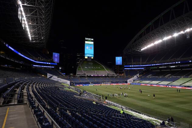 SEATTLE, WA - NOVEMBER 24: A look at the newly branded Lumen Field during a MLS, Fussball Herren, USA Cup Playoff match between the Seattle Sounders and LAFC on November 24, 2020, at Lumen Field in Seattle, WA. (Photo by Jeff Halstead Icon Sportswire) SOCCER: NOV 24 MLS Cup Playoffs Western Conference Round One - Los Angeles FC at Seattle Sounders FC Icon201124004