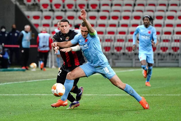 Rony Lopes (OGC Nice) - Jan Boril (Slavia Prague) FOOTBALL : OGC Nice vs Slavia Prague - Europa Ligue - Nice - 26 11 2020 NorbertScanella PanoramiC 