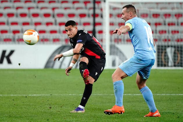 Rony Lopes (OGC Nice) - Jan Boril (Slavia Prague) FOOTBALL : OGC Nice vs Slavia Prague - Europa Ligue - Nice - 26 11 2020 NorbertScanella PanoramiC 