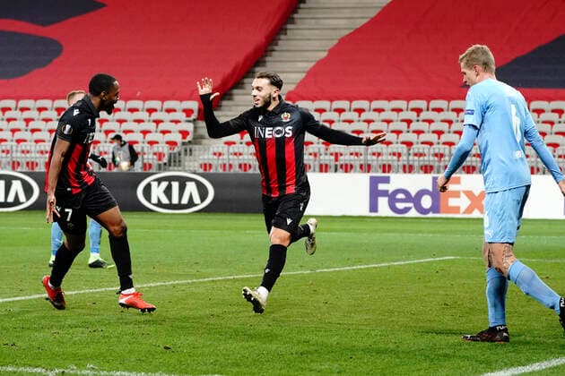 Joie - Amine Gouiri (OGC Nice) - Myziane Maolida (OGC Nice) FOOTBALL : OGC Nice vs Slavia Prague - Europa Ligue - Nice - 26 11 2020 NorbertScanella PanoramiC 