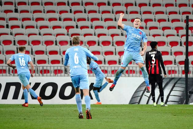 Joie - Ondrej Lingr (Slavia Prague) FOOTBALL : OGC Nice vs Slavia Prague - Europa Ligue - Nice - 26 11 2020 NorbertScanella PanoramiC 
