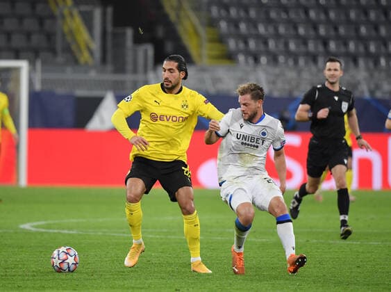 Emre Can Borussia Dortmund , Mats Rits FC Bruges , v li 24 11 2020, Football, UEFA Champions League, Season 2020 2021, 4 Matchday, Borussia Dortmund Club Bruges 3 0 Photo TEAM2sportphoto Dortmund Nordrhein Westfalen Germany Team2