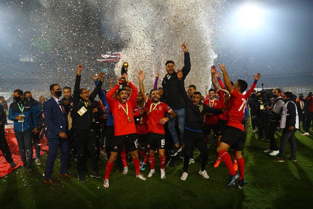 (201128) -- CAIRO, Nov. 28, 2020 -- Players of Egypt s Al Ahly celebrate during the trophy ceremony after the final match of the CAF Champions League in Cairo, Egypt, Nov. 27, 2020. ) (SP)EGYPT-CAIRO-FOOTBALL-CAF CHAMPIONS LEAGUE-FINAL AhmedxGomaa 