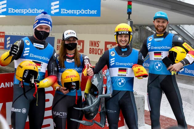 LUGE - FIL WC Innsbruck Igls 2020 INNSBRUCK,AUSTRIA,29.NOV.20 - LUGE - FIL World Cup Igls, artificial track, relay. Image shows the german team. GEPAxpictures xPatrickxSteiner