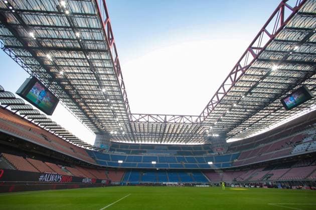 Play is suspended temporarily in the 10th minute and images are shown on the stadium screens along with messages on the led hoardings as a mark of respect for the late Diego Armando Maradona during the Serie A match at Giuseppe Meazza, Milan. Picture date: 29th November 2020. Picture credit should read: Jonathan Moscrop Sportimage EDITORIAL USE ONLY. No use with unauthorised audio, video, data, fixture lists, club league logos or live services. Online in-match use limited to 120 images, no video emulation. No use in betting, games or single club league player publications. SPI-0775-0004