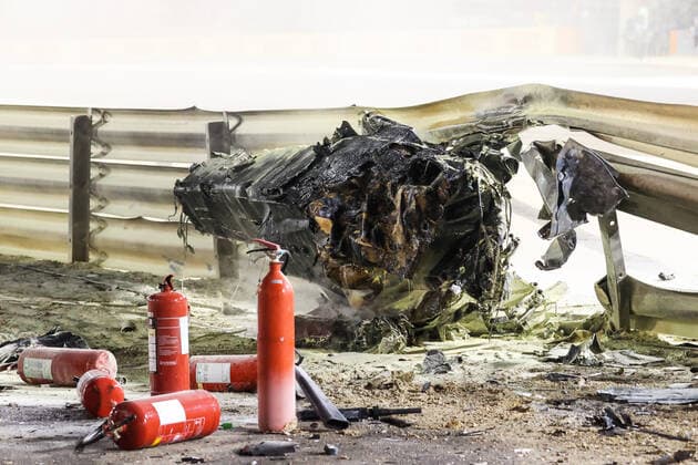 Crash of GROSJEAN Romain (fra), Haas F1 Team VF-20 Ferrari, fire during the Formula 1 Gulf Air Bahrain Grand Prix 2020, from November 27 to 29, 2020 on the Bahrain International Circuit, in Sakhir, Bahrain FORMULE 1 : Grand prix du Bahrein - Sakhir - Course - 28 10 2020 DPPI PANORAMIC  AC9I7692