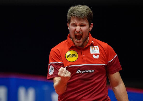 Kristian Karlsson Düsseldorf cheers Borussia Düsseldorf 1 FC Saarbrücken TT 29 11 2020, Table tennis 1 Bundesliga, men, season 2020 21 Photo Moritz Müller Only for Editorial use