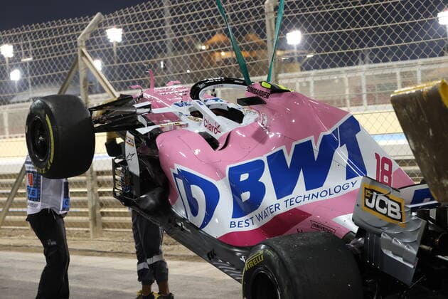 Motorsports FIA Formula One World Championship 2020, Grand Prix of Bahrain, Damaged car of 18 Lance Stroll CAN, BWT Racing Point F1 Team , Sakhir Bahrain