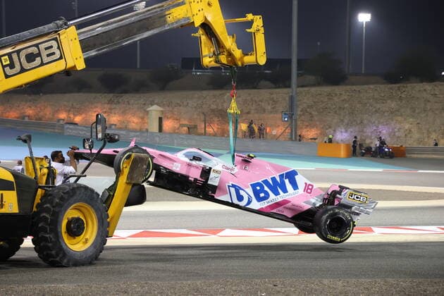 Motorsports FIA Formula One World Championship 2020, Grand Prix of Bahrain, Damaged car of 18 Lance Stroll CAN, BWT Racing Point F1 Team , Sakhir Bahrain