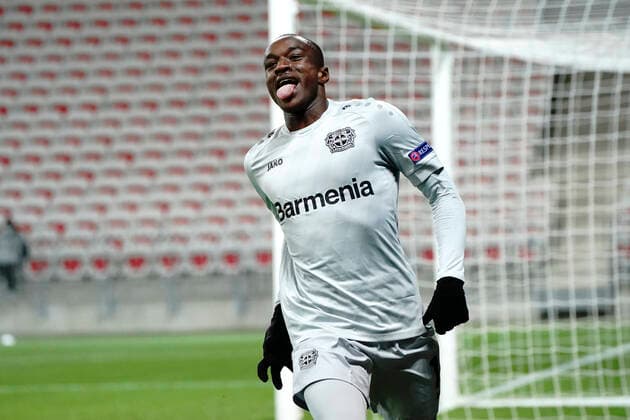 Joie - Moussa Diaby (Bayer Leverkusen) FOOTBALL : OGC Nice vs Bayer Leverkusen - Europa Ligue - Nice - 03 12 2020 NorbertScanella PanoramiC 