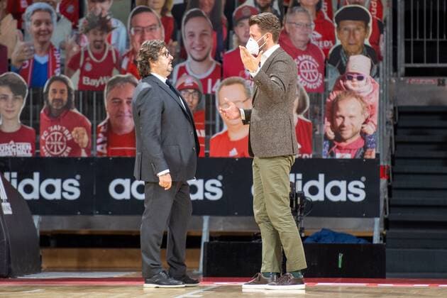 Head Coach Andrea Trinchieri FC Bayern , Chief Executive Officer Marko Pesic, FC Bayern Basketball vs BC Khimki Moscow, Basketball, Euroleague, 04 12 2020 Munich Bayern Germany Copyright: xkolbert-press UlrichxGamelx
