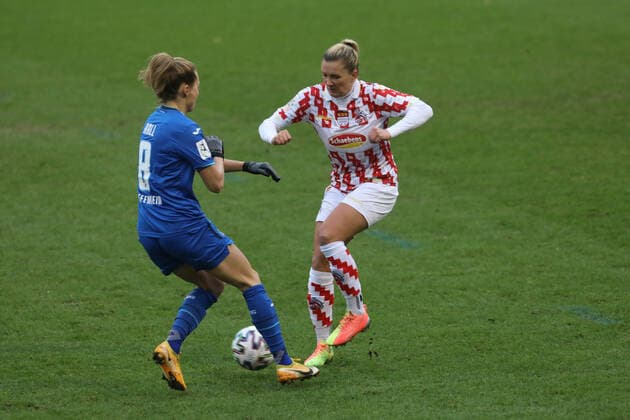 1 FC Cologne TSG Hoffenheim DFB Cup Women 3 Round Season 2020 2021 Franz Kremer Stadion Cologne Germany 06 12 2020 Left Maximiliane Rall Hoffenheim Right Rachel Miriam Rinast 1 FC Cologne