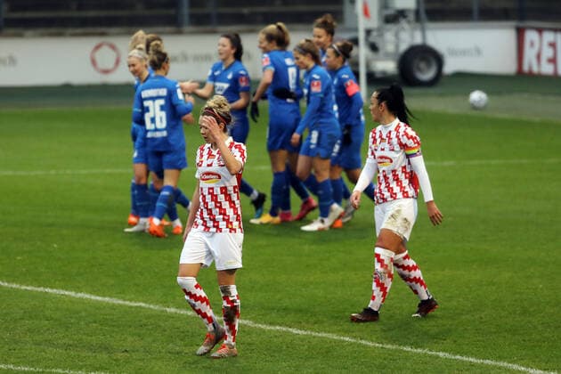 1 FC Cologne TSG Hoffenheim DFB Cup Women 3 Round Season 2020 2021 Franz Kremer Stadium Cologne Germany 06 12 2020 Left Theresa Gosch 1 FC Cologne Right Peggy Kuznik 1 FC Cologne 2 1 for Hoffenheim