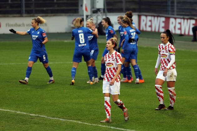 1 FC Cologne TSG Hoffenheim DFB Cup Women 3 Round Season 2020 2021 Franz Kremer Stadium Cologne Germany 06 12 2020 Left Theresa Gosch 1 FC Cologne Right Peggy Kuznik 1 FC Cologne 2 1 for Hoffenheim