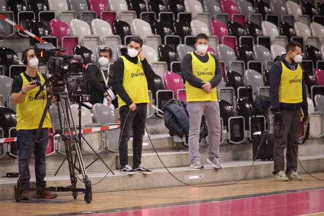 TV crew at the game Telekom Baskets Bonn vs EWE Baskets Oldenburg easyCredit BBL 1 Bundesliga, season 2020 2021, 5 matchday