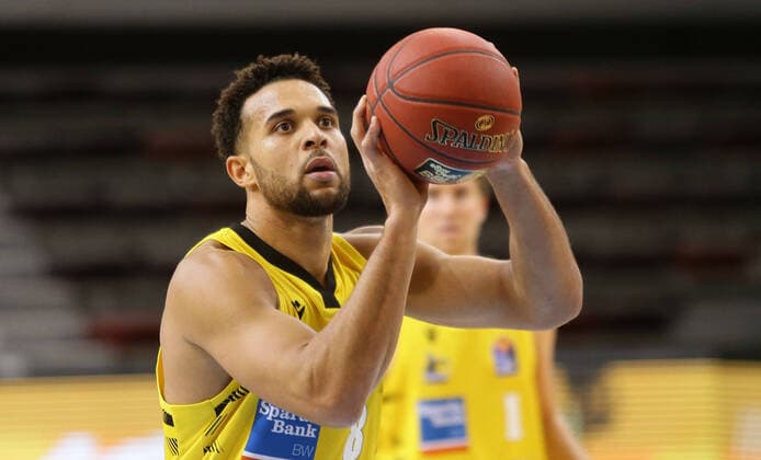 Ludwigsburg , Basketball easyCredit BBL Bundesliga , MHP GIANTS Ludwigsburg vs HAKRO Merlins Crailsheim , Elias Harris Riesen