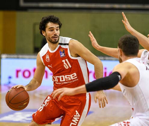 Michele Vitali 5 Matchday, Basketball Bundesliga, Basketball Season 2020 2021, Germany, easyCredit BBL, Germany, Giessen 46ers, giessen white, men, Jobstairs GIESSEN 46ers Brose Bamberg, men, Bamberg red
