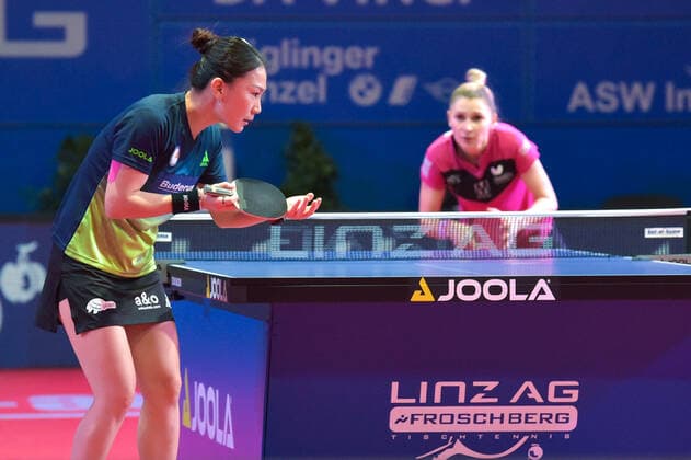 Table tennis, Tischtennis - ETTU CL, women, finals LINZ,AUSTRIA,07.DEC.20 - TABLE TENNIS -ETTU Champions League women, finals. Image shows Shan Xiaona (TTC Berlin eastside) and Daniela Monteiro Dodean (Metz TT). GEPAxpictures xChristianxMoser
