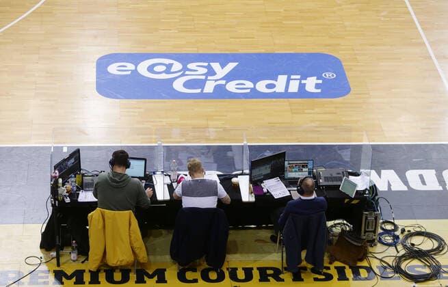 Ludwigsburg , Basketball easyCredit BBL Bundesliga , MHP GIANT Ludwigsburg vs Alba Berlin , TV Television , Commentators on the field