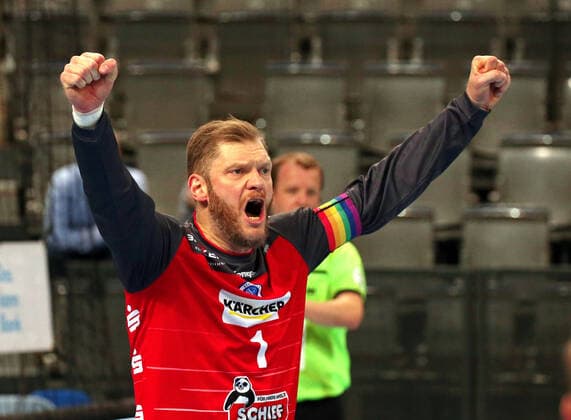 10 12 2020, Germany, Stuttgart, Handball 1 Bundesliga Season 2020 2021, TVB 1898 Stuttgart vs GWD Minden Johannes Bitter TVB cheers, jubilation
