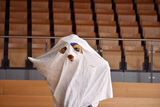 Ghost games, mascot, mascot ZUFFI as ghost, GER, Basketball, Bundesliga, BBL, BG Goettingen Syntainics MBC, 12 12 2020, Basketball, Bundesliga, BBL, BG Goettingen Syntainics MBC, 12 12 2020 Goettingen Copyright: xSippel xEibner-Pressefotox EP_rsl