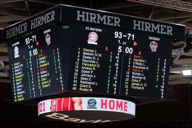 Scoreboard 93 71 for FC Bayern, FC Bayern Basketball vs Giessen 46ers, BBL, 13 12 2020 Munich Bayern Germany Copyright: xkolbert-press UlrichxGamelx