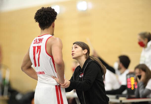 ProB BARMER 2 Basketball Bundesliga, Group North, 9 Matchday, ETV Hamburg WWU Baskets Münster 72 105 , Mubarak Salami, Trainer Sükran Gencay ETV, from l Eimsbüttel Hamburg