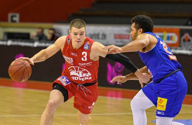 Liam OÂ Reilly, Quinton Hooker 1 Matchday, Basketball Bundesliga, Basketball Season 2020 2021, Germany, easyCredit BBL, Germany, Giessen 46ers, giessen red, Men, Jobstairs GIESSEN 46ers MBC Syntainics MBC, Men, MBC blue white