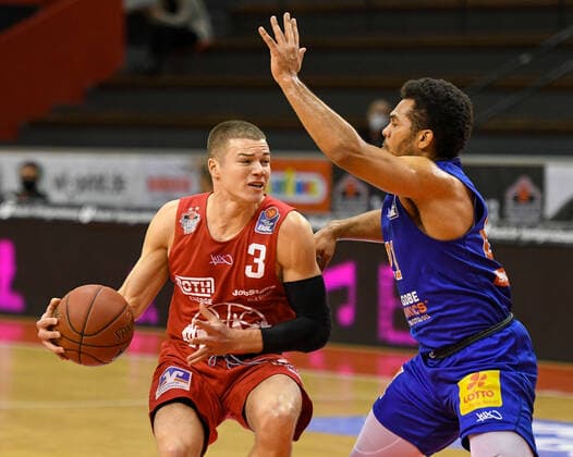 Liam OÂ Reilly, Quinton Hooker 1 Matchday, Basketball Bundesliga, Basketball Season 2020 2021, Germany, easyCredit BBL, Germany, Giessen 46ers, giessen red, Men, Jobstairs GIESSEN 46ers MBC Syntainics MBC, Men, MBC blue white