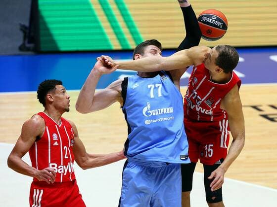 Basketball. Euroleague. BC Zenit vs BC Bavaria. Player of BC Zenit Arturas Gudaitis AlexanderxKulebyakin