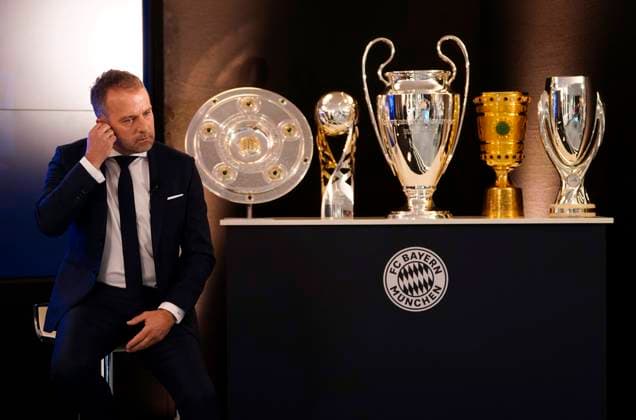 FC Bayern Muenchen Players And Staff Watch FIFA The BEST Awards MUNICH, GERMANY DECEMBER 17 Team coach Hansi Flick of FC Bayern Muenchen reacts during the live stream of the FIFA The BEST Awards ceremony on December 17, 2020 in Munich, Germany Photo by Pool Marco Donato FC Bayern Pool Getty Images via SVEN SIMON Fotoagentur Munich Bavaria Germany Poolfoto SvenSimon Marco Donato-FC Bayern Pool via Getty Images ,EDITORIAL USE ONLY