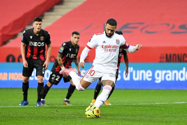 10 MEMPHIS DEPAY (OL) - PENALTY - BUT - PANENKA FOOTBALL : Nice vs Lyon - Ligue 1 Uber Eats - 19 12 2020 FEP Panoramic 