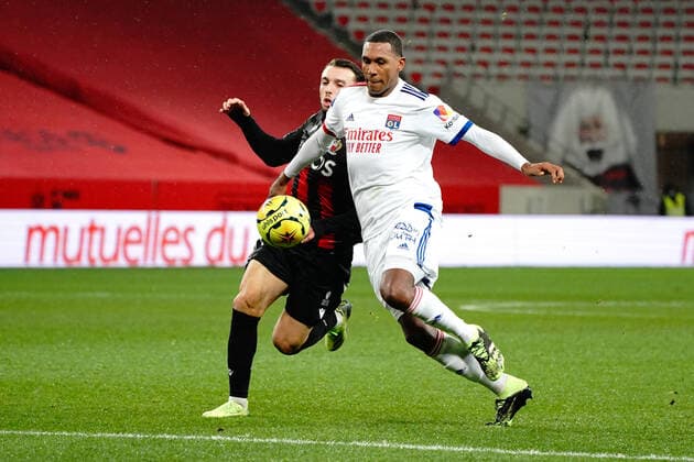 Marcelo Filho Guedes (Lyon) - Amine Gouiri (OGC Nice) FOOTBALL : OGC Nice vs Lyon - Ligue 1 Uber Eats - Nice - 19 12 2020 NorbertScanella PanoramiC 