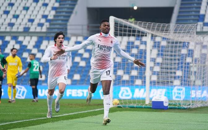 Photo LaPresse - Spada December 20 , 2020 Reggio Emilia ( Italy ) Soccer A.C. Milan- Season 2020-2021 - Serie A Sassuolo vs Milan In the pic: celebrates after scoring Rafael Leao 1-0  Copyright: xSpada LaPressex
